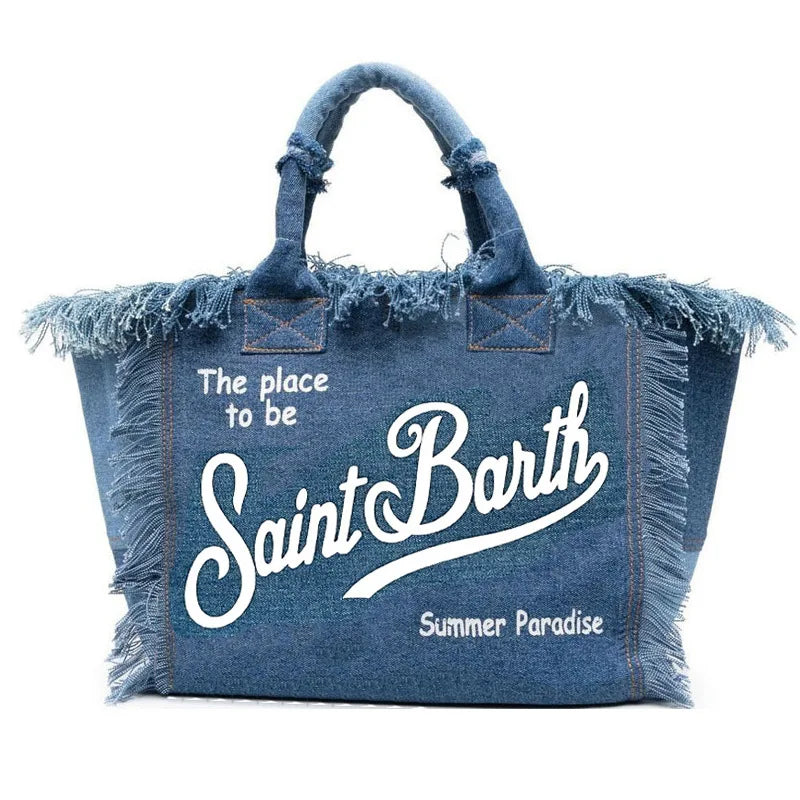 2025 New Women'S Large Capacity Casual Beach Canvas Striped Tassel Handheld Tote Bag