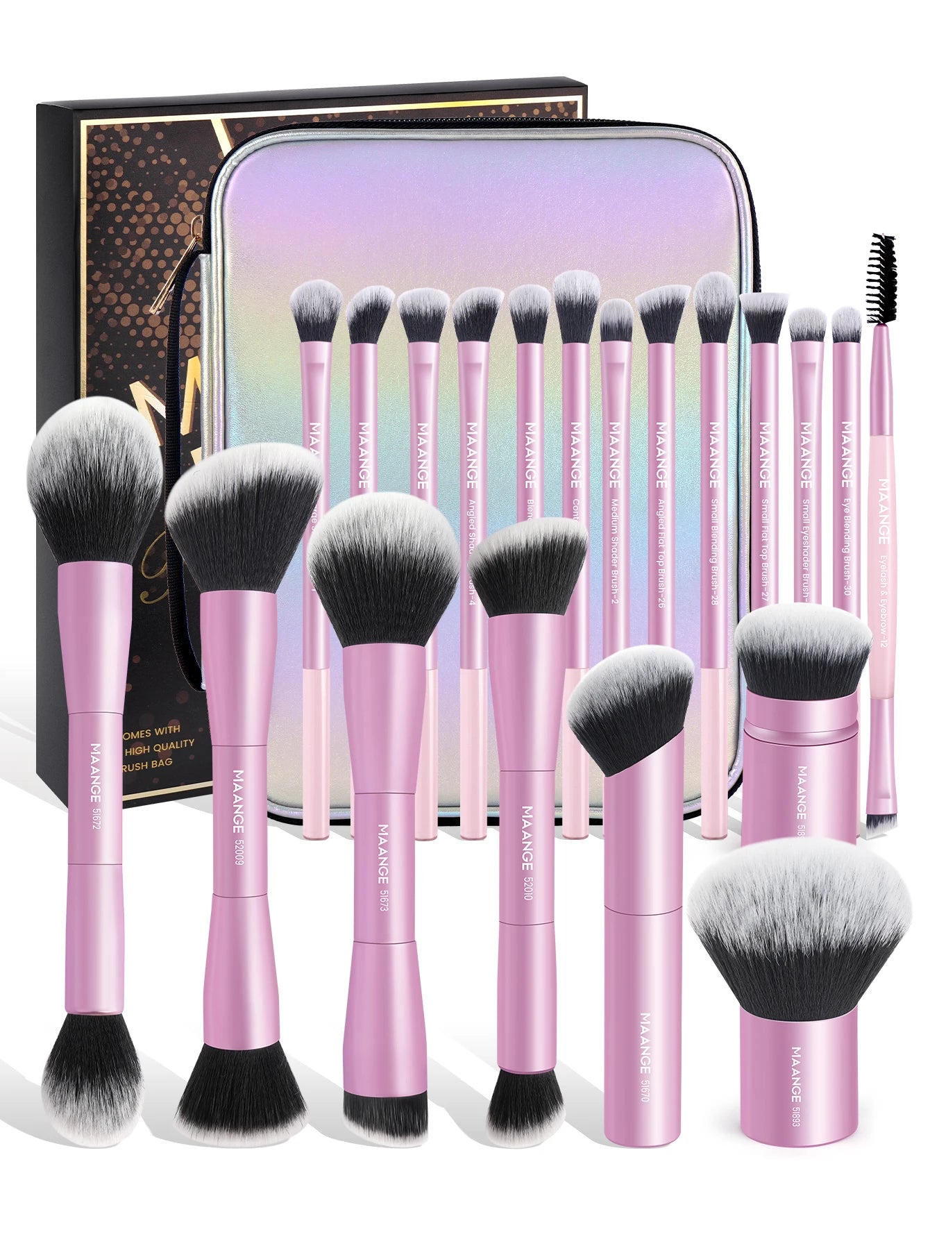 20Pcs Pro Makeup Brushes + Storage Bag Dual End Foundation Powder Blush Eyeshadow Brush Beauty Blending Organizer Tool