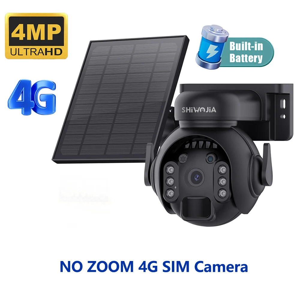 SHIWOJIA 12X Zoom 4G LTE Solar Security Camera 8MP Night Vision Dual-Lens Outdoor Wifi Solar Battery Camera PIR Human Detection