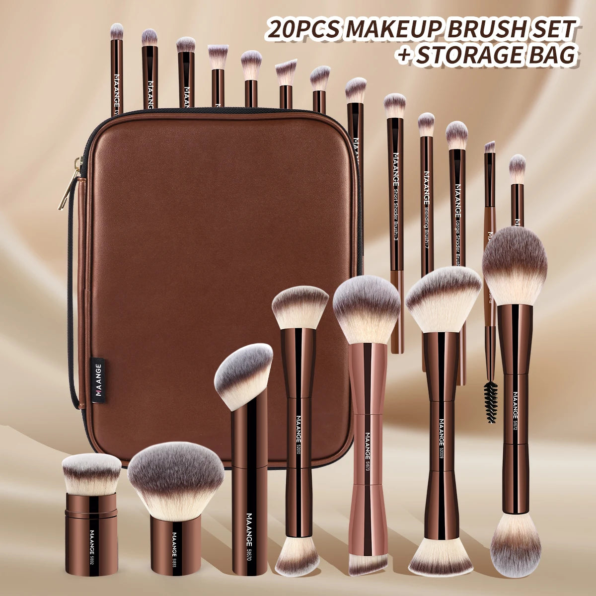 20Pcs Pro Makeup Brushes + Storage Bag Dual End Foundation Powder Blush Eyeshadow Brush Beauty Blending Organizer Tool