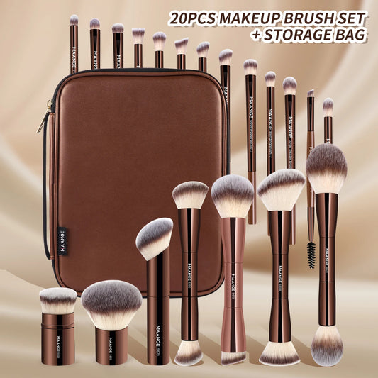 20Pcs Pro Makeup Brushes + Storage Bag Dual End Foundation Powder Blush Eyeshadow Brush Beauty Blending Organizer Tool