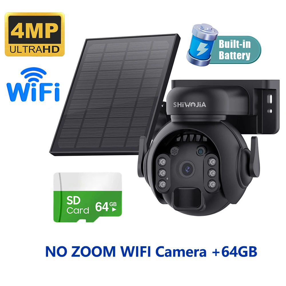 SHIWOJIA 12X Zoom 4G LTE Solar Security Camera 8MP Night Vision Dual-Lens Outdoor Wifi Solar Battery Camera PIR Human Detection