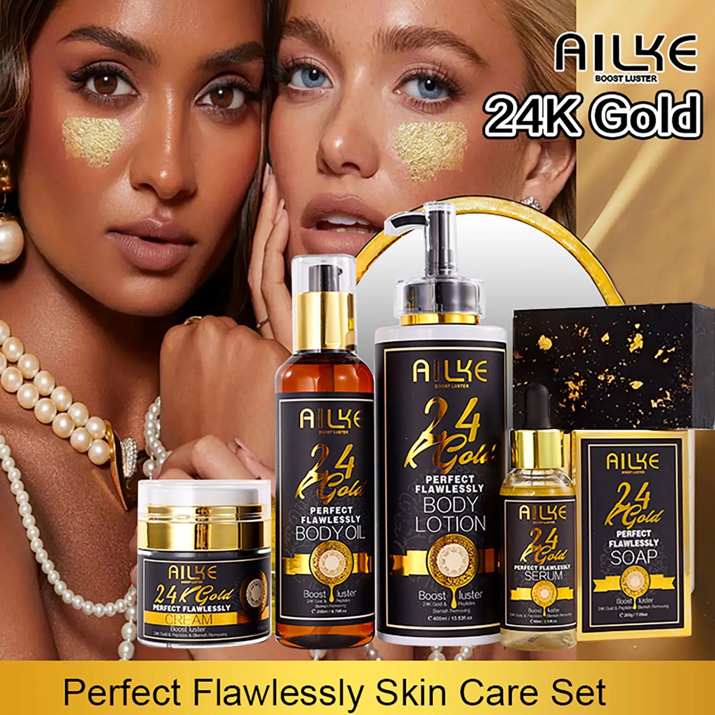 24K Gold Collagen Whitening Skin Care Set for All Skin Types, Remove Dark Spot, Wrinkles, anti Aging, Even Skin Tone