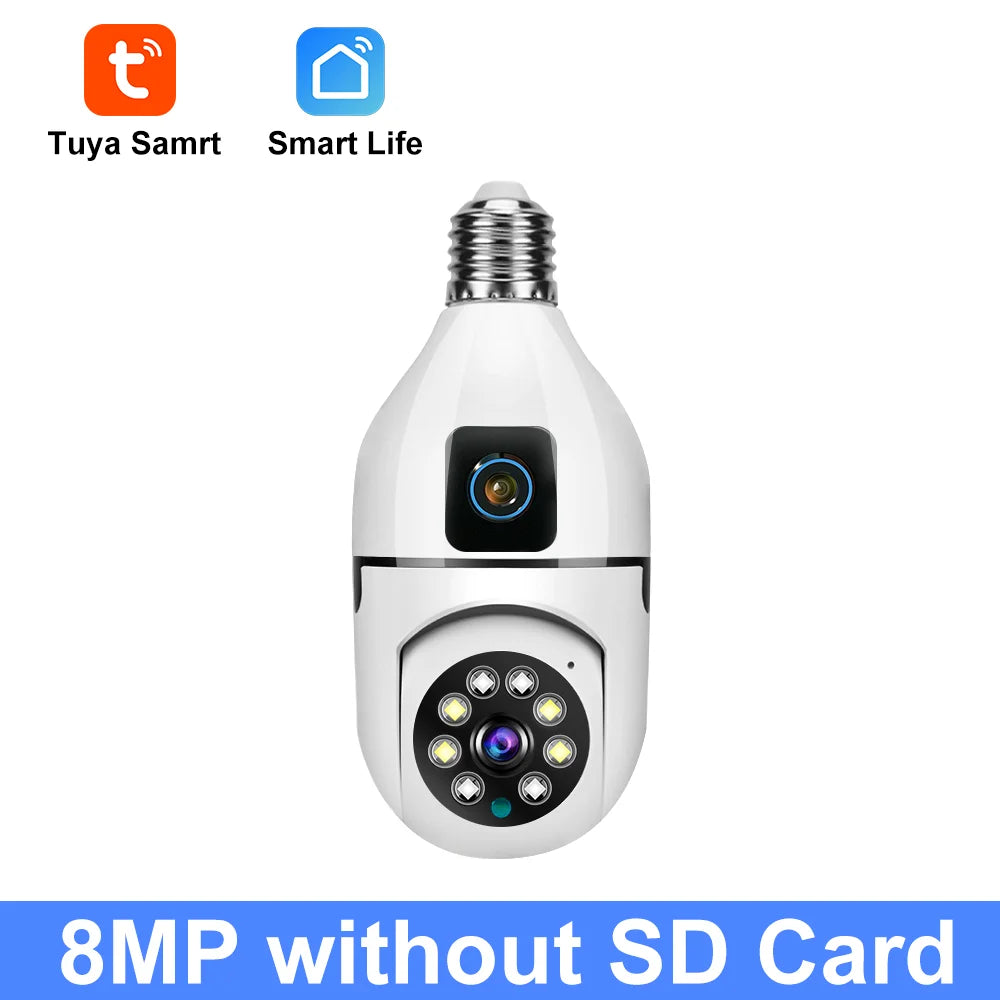 8MP HD PTZ WiFi double objectif double écran E27 ampoule caméra Tuya intelligente sécurité vidéo Surveillance  suivi automatique
