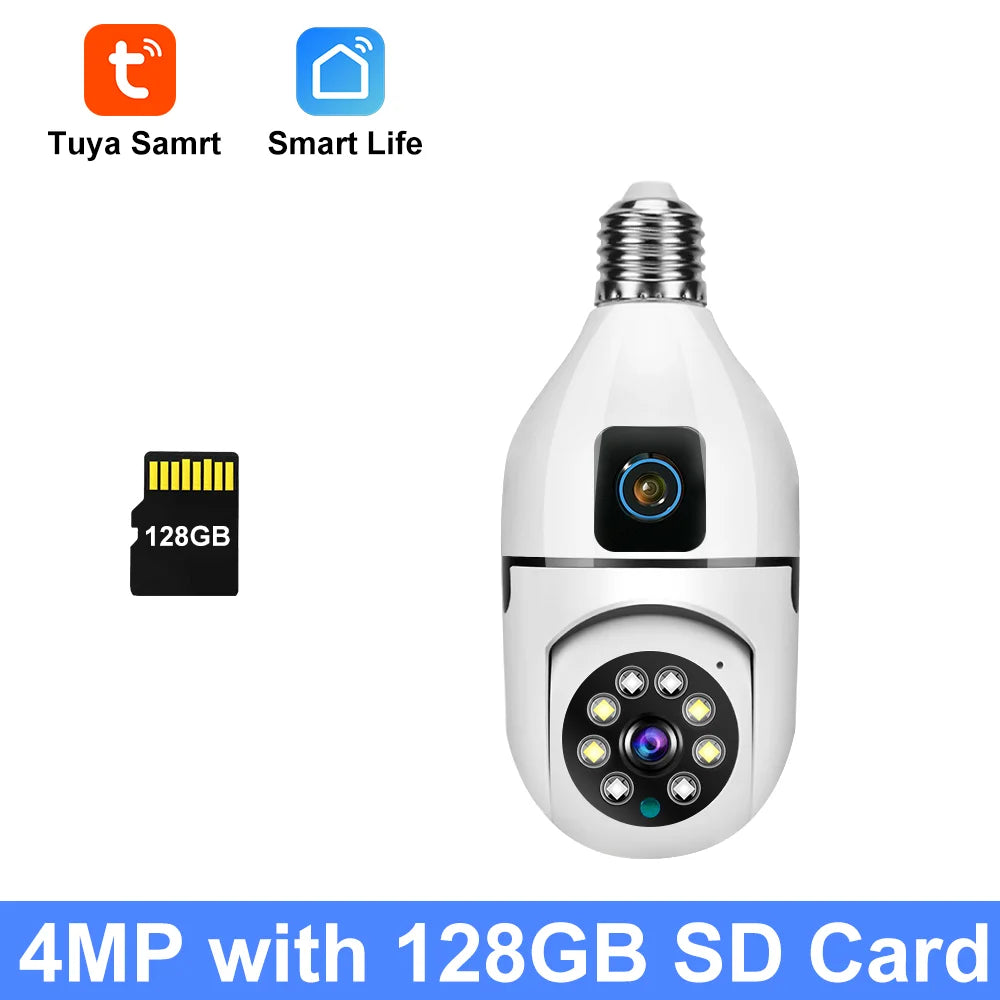 8MP HD PTZ WiFi double objectif double écran E27 ampoule caméra Tuya intelligente sécurité vidéo Surveillance  suivi automatique