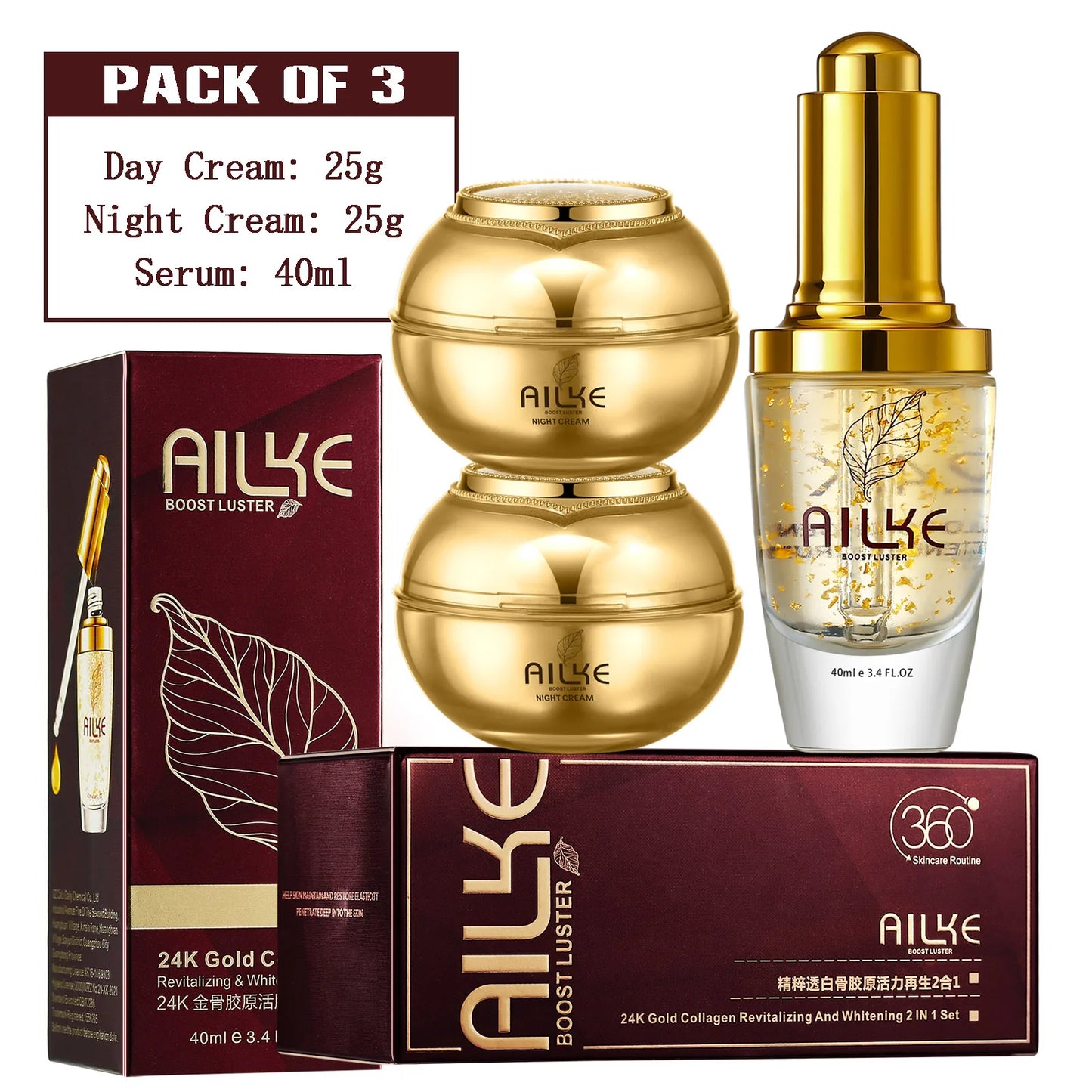 AILKE 24K au collagène, ensemble de beauté éclaircissant et hydratant pour tous Types de peau
