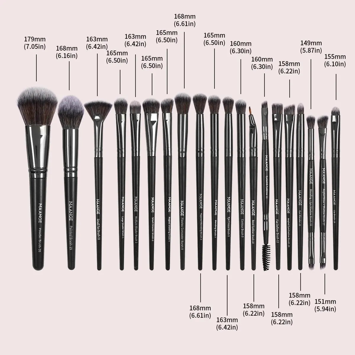 MAANGE 20 pièces ensemble de pinceaux de maquillage professionnel fond de teint correcteur fard à paupières Blush brosse mélange outils de beauté avec boîte Portable