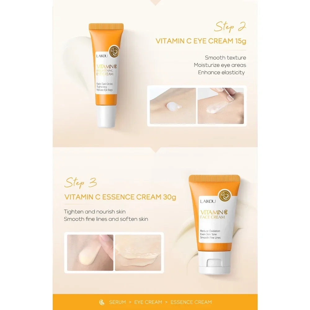 LAIKOU vitamine C ensemble 3 pièces Facial hydratant, blanchissant et éclaircissant