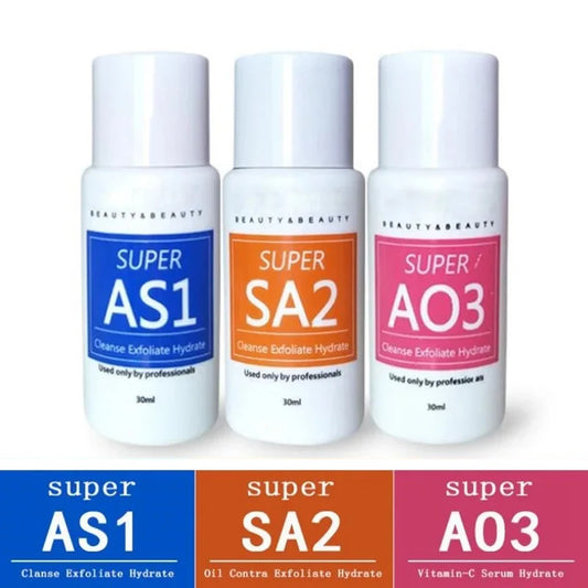 Liquide exfoliant à l'eau concentré, Essence spéciale pour la peau AS1 SA3 AO3, 3 types de sérum pour la peau, nettoyage en profondeur
