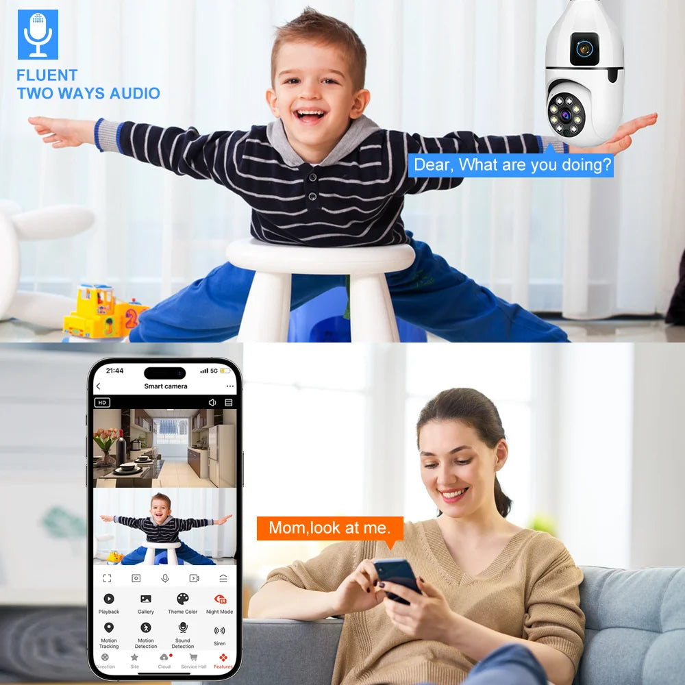 8MP HD PTZ WiFi double objectif double écran E27 ampoule caméra Tuya intelligente sécurité vidéo Surveillance  suivi automatique
