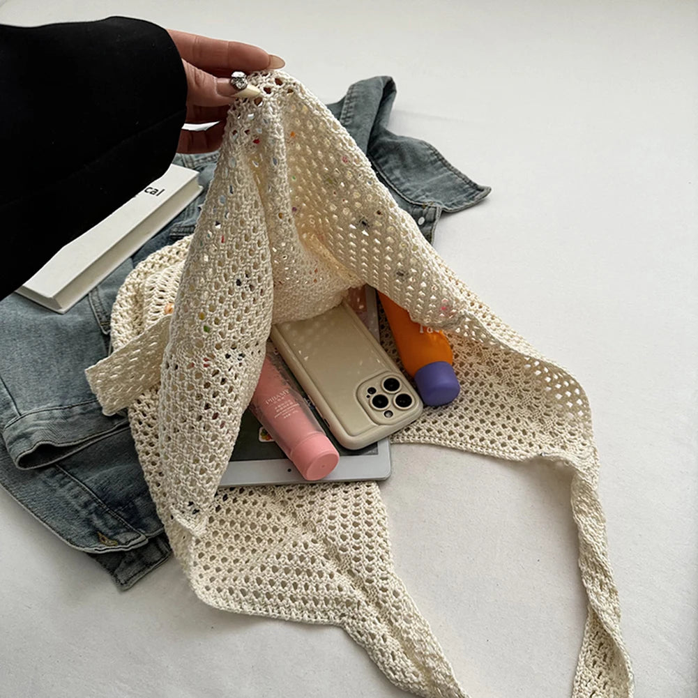 Sac à main Boho en Crochet pour femmes, avec perles colorées, en tricot esthétique, fourre-tout tricoté