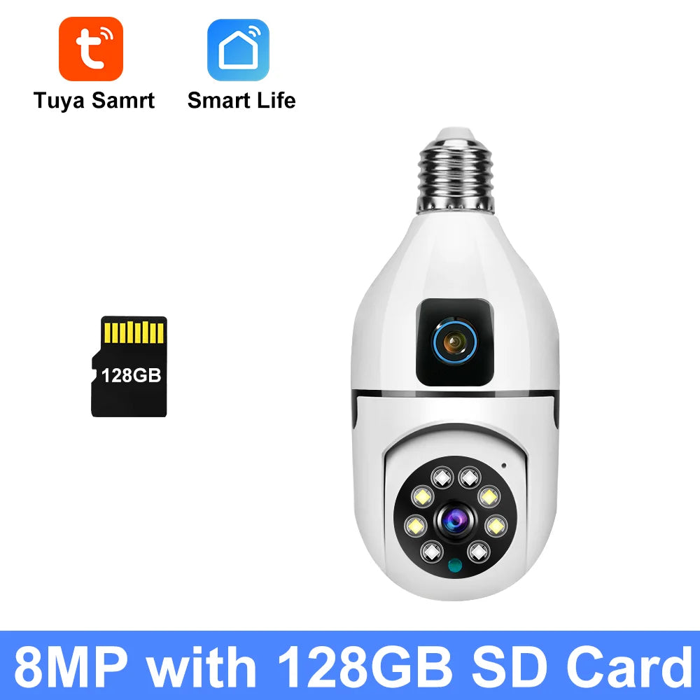 8MP HD PTZ WiFi double objectif double écran E27 ampoule caméra Tuya intelligente sécurité vidéo Surveillance  suivi automatique