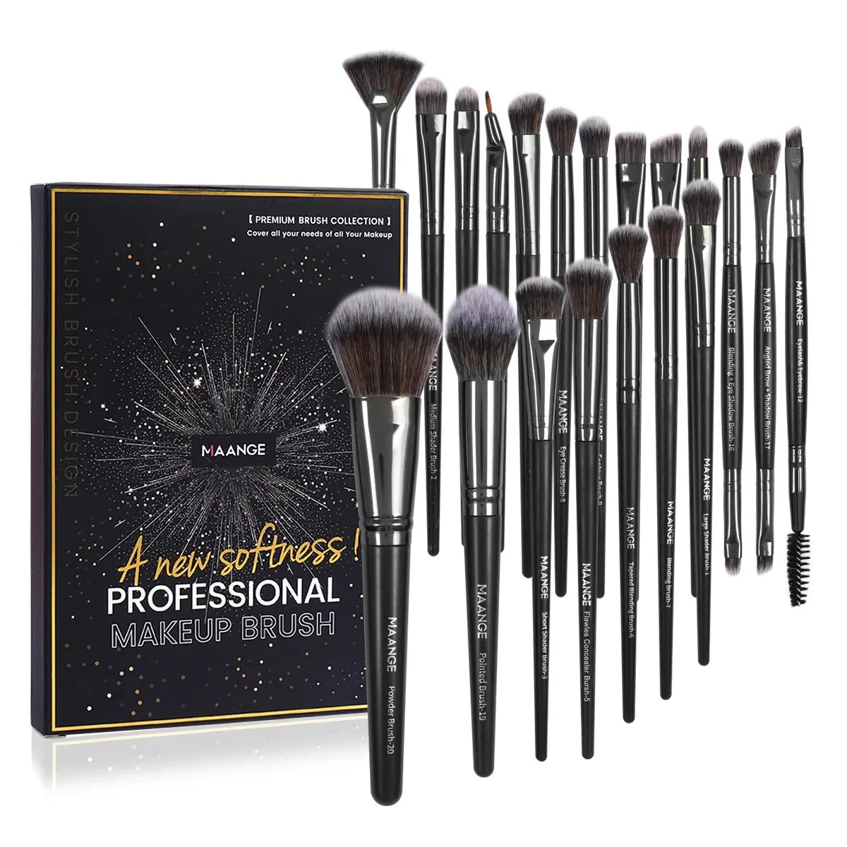 MAANGE 20 pièces ensemble de pinceaux de maquillage professionnel fond de teint correcteur fard à paupières Blush brosse mélange outils de beauté avec boîte Portable