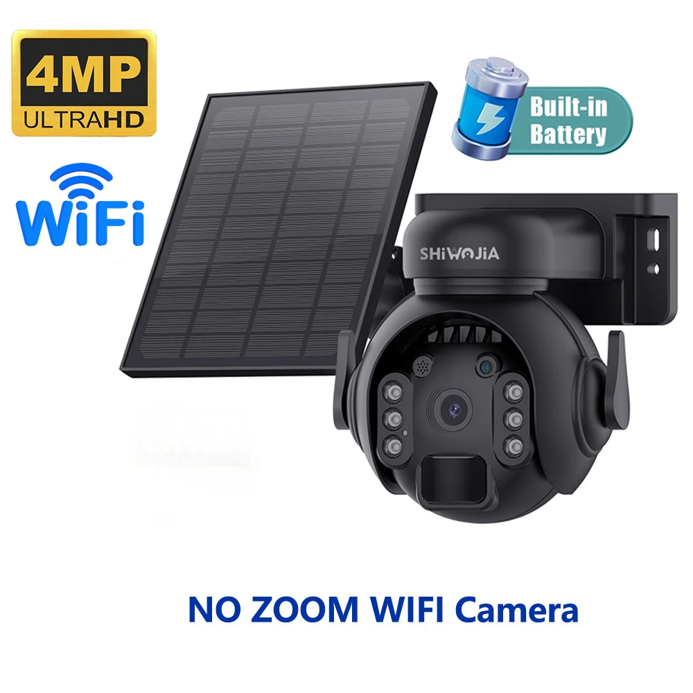 SHIWOJIA 12X Zoom 4G LTE Solar Security Camera 8MP Night Vision Dual-Lens Outdoor Wifi Solar Battery Camera PIR Human Detection