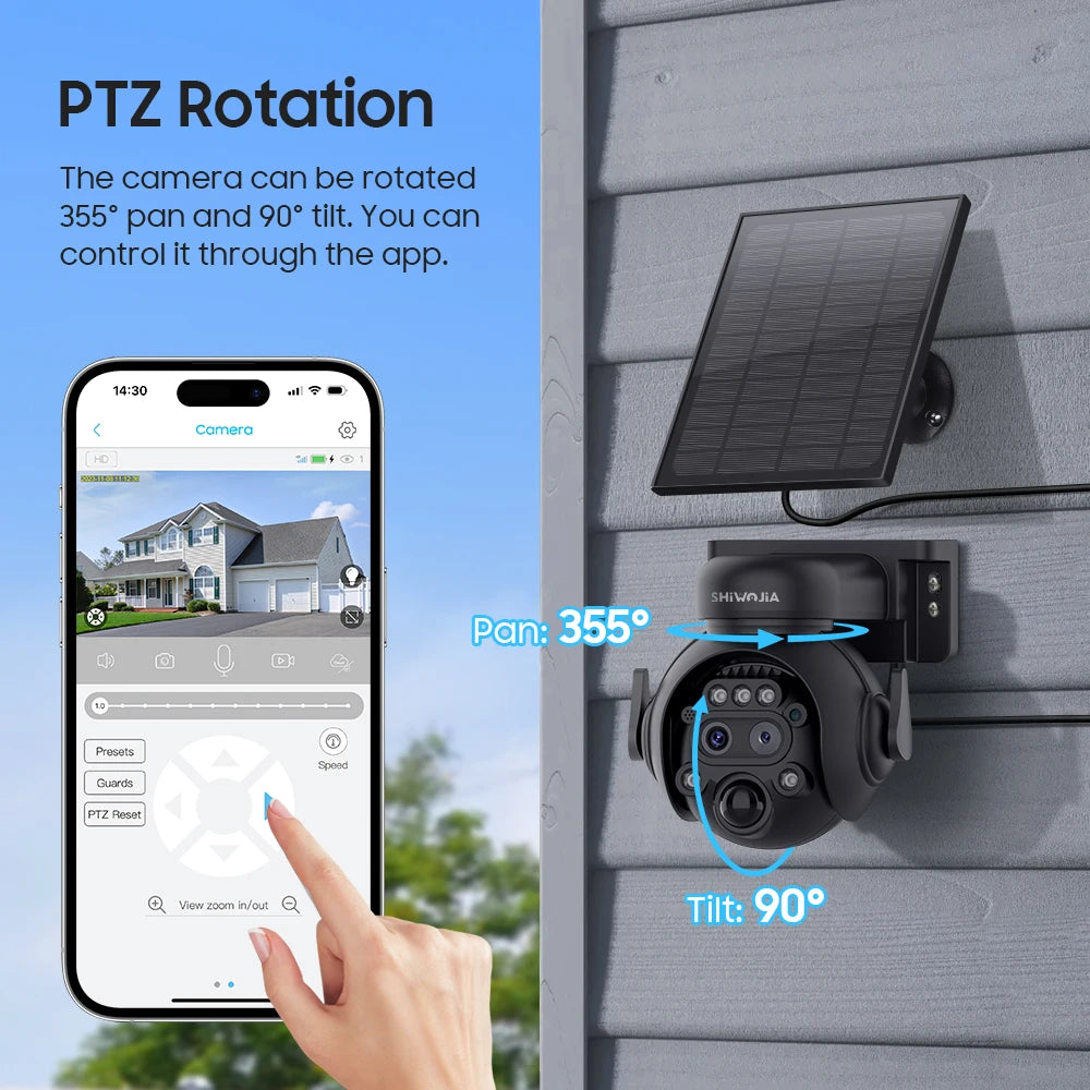 SHIWOJIA 12X Zoom 4G LTE Solar Security Camera 8MP Night Vision Dual-Lens Outdoor Wifi Solar Battery Camera PIR Human Detection